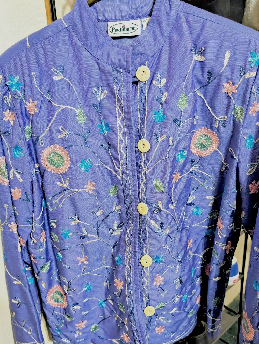 Patchington Periwinkle Floral Embroidered Button Jacket Size Medium P.